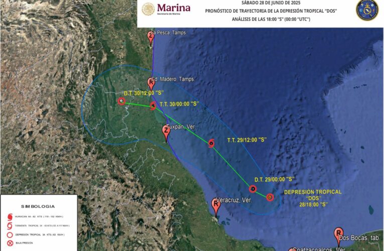 Alerta región de Tampico y norte de Veracruz por Depresión Tropical Dos